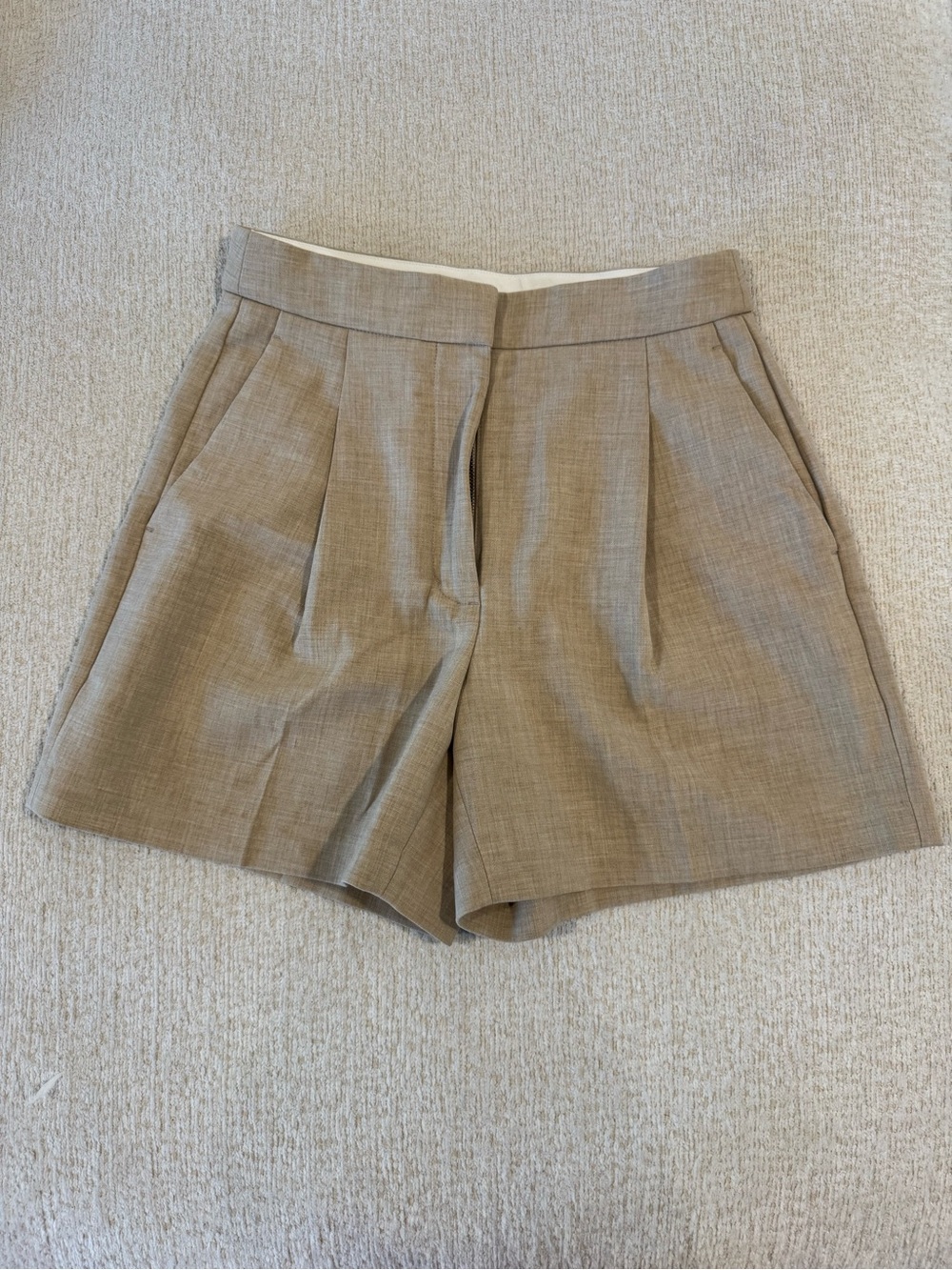 Wilfred Tailored Pleat Front Shorts — Light Taupe